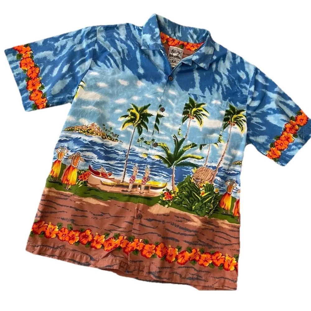Steve & Barry’s Classic Hawaiian XL button down mens shirt-100% cotton-EUC-casua